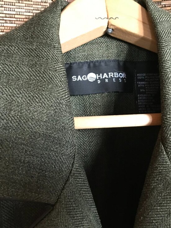 Sag Harbor Blazer: Lightweight 90s Autumn Embroidered Leaf Olive Green, Size 12 - Picture 10 of 11